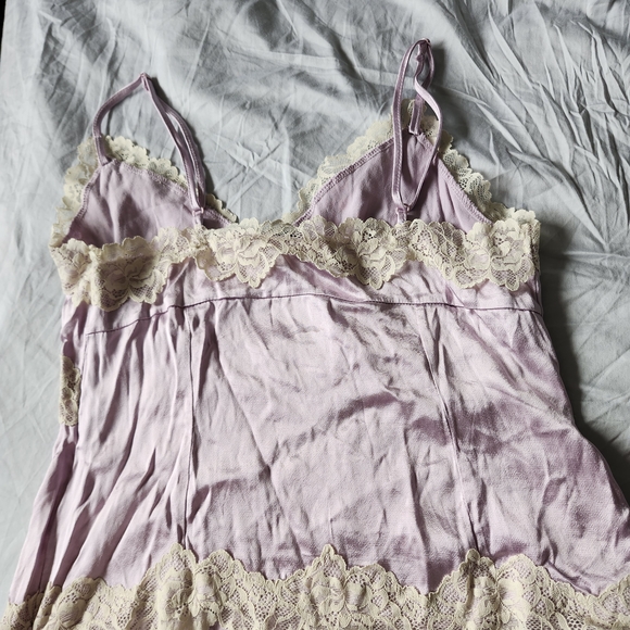Lilac Satin Lace-Trim Chemise with Cream Lace - Picture 4 of 6